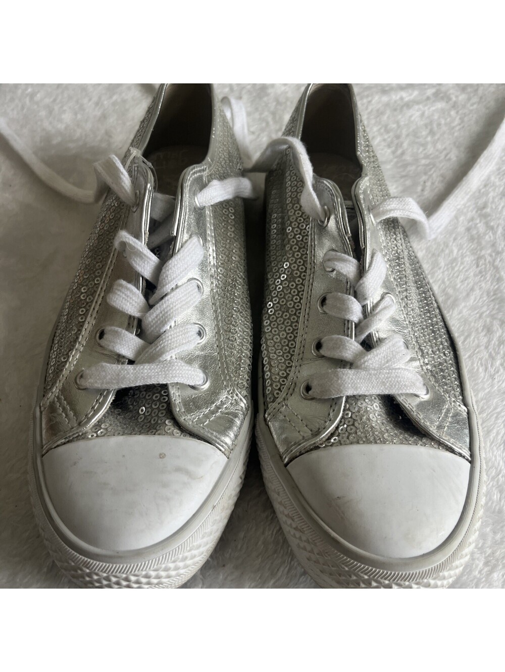 Gotta Flurt Disco Silver Sequin Sneakers Lace Up Shoes Women Size 8M